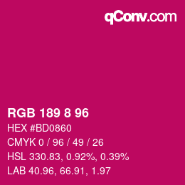 カラーコード: RGB 189 8 96 | qconv.com