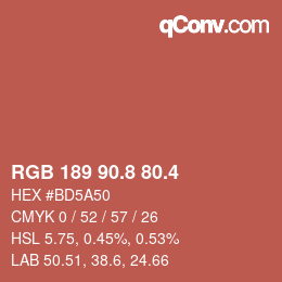 カラーコード: RGB 189 90.8 80.4 | qconv.com