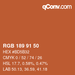 Color code: RGB 189 91 50 | qconv.com