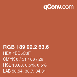カラーコード: RGB 189 92.2 63.6 | qconv.com