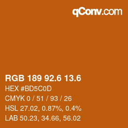 カラーコード: RGB 189 92.6 13.6 | qconv.com