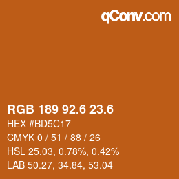 カラーコード: RGB 189 92.6 23.6 | qconv.com