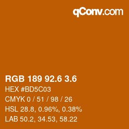 カラーコード: RGB 189 92.6 3.6 | qconv.com