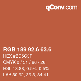 カラーコード: RGB 189 92.6 63.6 | qconv.com