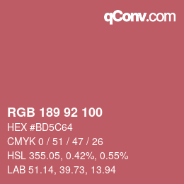 颜色代码: RGB 189 92 100 | qconv.com