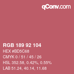 颜色代码: RGB 189 92 104 | qconv.com