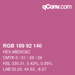 颜色代码: RGB 189 92 140 | qconv.com