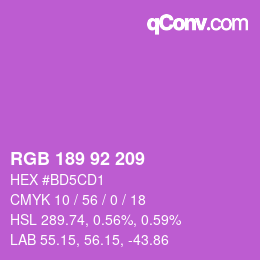 颜色代码: RGB 189 92 209 | qconv.com