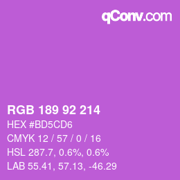 颜色代码: RGB 189 92 214 | qconv.com
