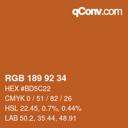 カラーコード: RGB 189 92 34 | qconv.com