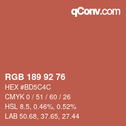 カラーコード: RGB 189 92 76 | qconv.com