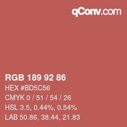 Color code: RGB 189 92 86 | qconv.com