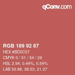 カラーコード: RGB 189 92 87 | qconv.com