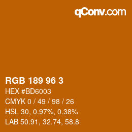 Color code: RGB 189 96 3 | qconv.com