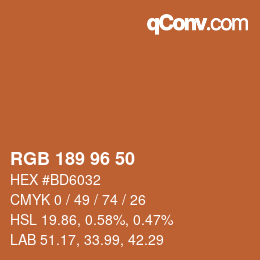 颜色代码: RGB 189 96 50 | qconv.com