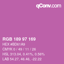カラーコード: RGB 189 97 169 | qconv.com