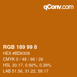 カラーコード: RGB 189 99 8 | qconv.com