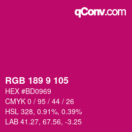 カラーコード: RGB 189 9 105 | qconv.com