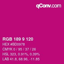 Color code: RGB 189 9 120 | qconv.com