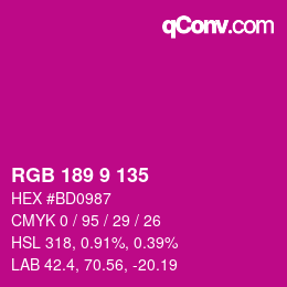 Color code: RGB 189 9 135 | qconv.com