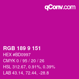 カラーコード: RGB 189 9 151 | qconv.com