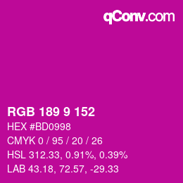 カラーコード: RGB 189 9 152 | qconv.com