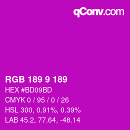 カラーコード: RGB 189 9 189 | qconv.com