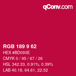 カラーコード: RGB 189 9 62 | qconv.com