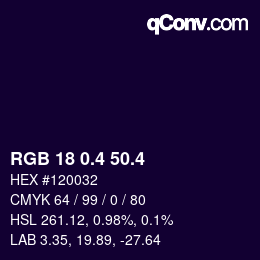 カラーコード: RGB 18 0.4 50.4 | qconv.com