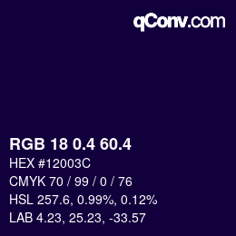 カラーコード: RGB 18 0.4 60.4 | qconv.com