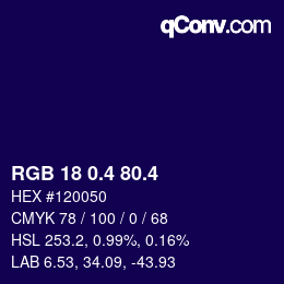 カラーコード: RGB 18 0.4 80.4 | qconv.com