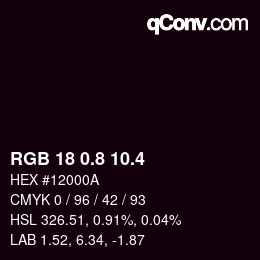 カラーコード: RGB 18 0.8 10.4 | qconv.com