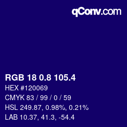 カラーコード: RGB 18 0.8 105.4 | qconv.com
