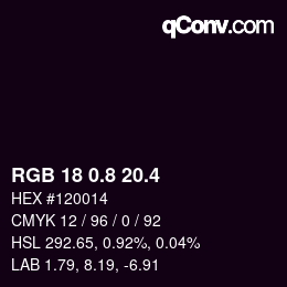カラーコード: RGB 18 0.8 20.4 | qconv.com