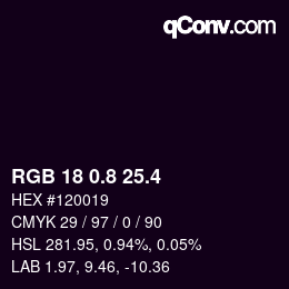 カラーコード: RGB 18 0.8 25.4 | qconv.com
