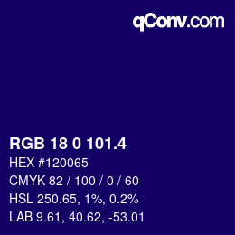 カラーコード: RGB 18 0 101.4 | qconv.com