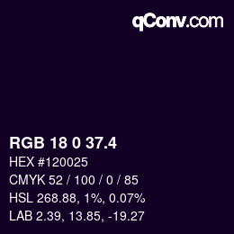 カラーコード: RGB 18 0 37.4 | qconv.com