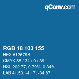 颜色代码: RGB 18 103 155 | qconv.com