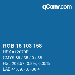 カラーコード: RGB 18 103 158 | qconv.com