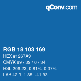Color code: RGB 18 103 169 | qconv.com