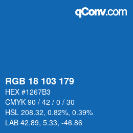 Color code: RGB 18 103 179 | qconv.com