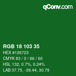 Color code: RGB 18 103 35 | qconv.com