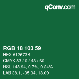 Color code: RGB 18 103 59 | qconv.com
