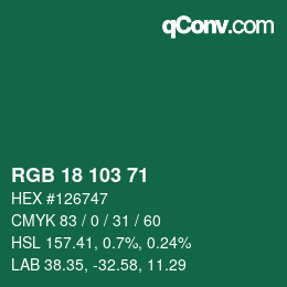 Color code: RGB 18 103 71 | qconv.com