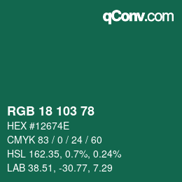 Color code: RGB 18 103 78 | qconv.com