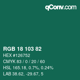 Color code: RGB 18 103 82 | qconv.com