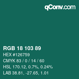 Color code: RGB 18 103 89 | qconv.com