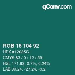 カラーコード: RGB 18 104 92 | qconv.com