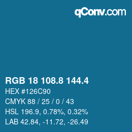 カラーコード: RGB 18 108.8 144.4 | qconv.com