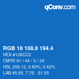 カラーコード: RGB 18 108.8 194.4 | qconv.com